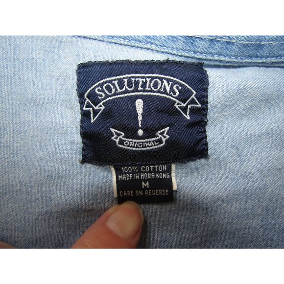 Solutions Denim Shirt Women M Embroidered Floral Western Button Up Chambray - Picture 5 of 7